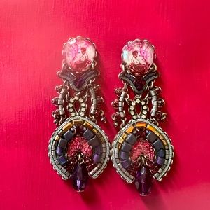 Ayala Bar Tiered Earrings - Ruby and Silver Colored